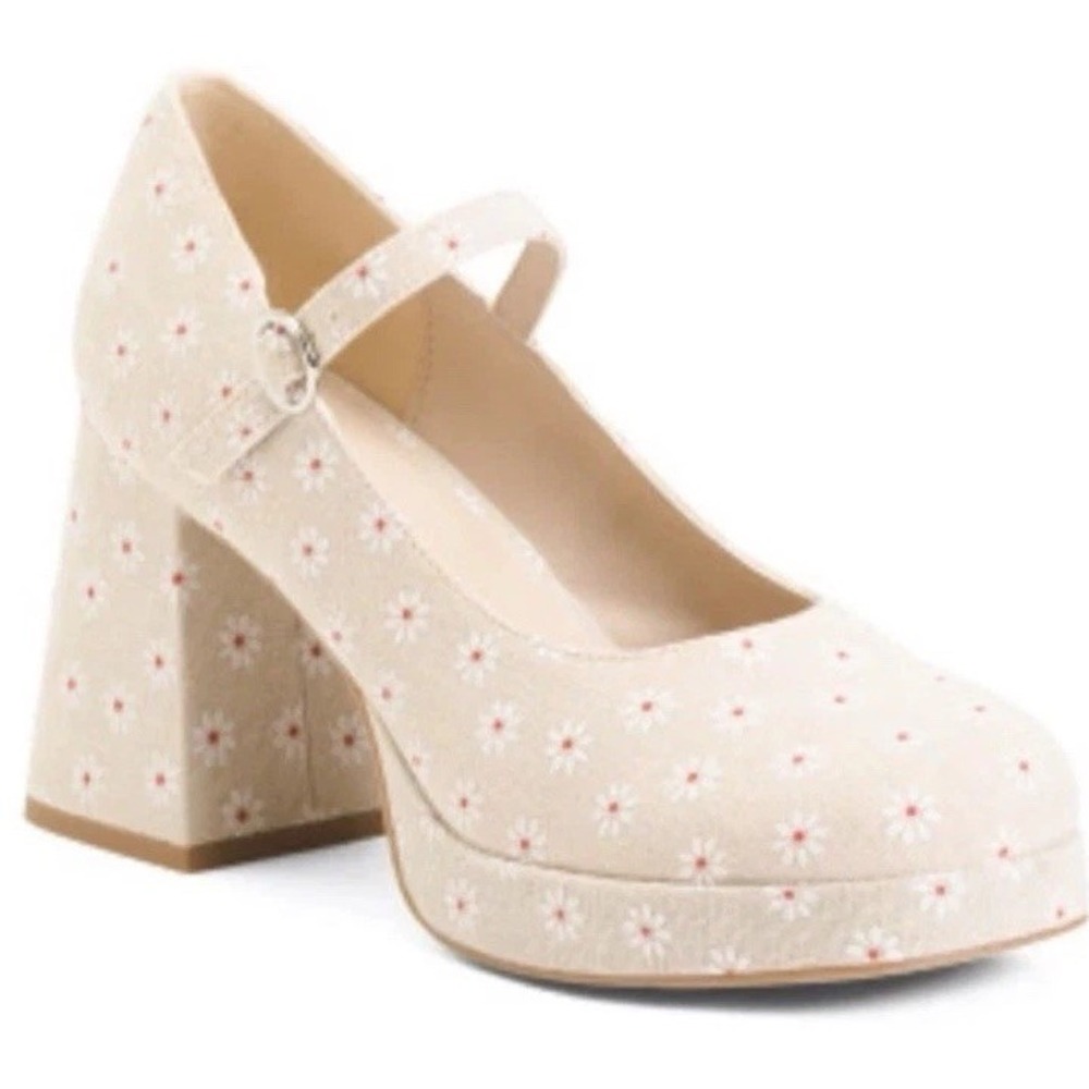 Madden Girl Daisy Print Mary Jane Block Heels Size 7.5